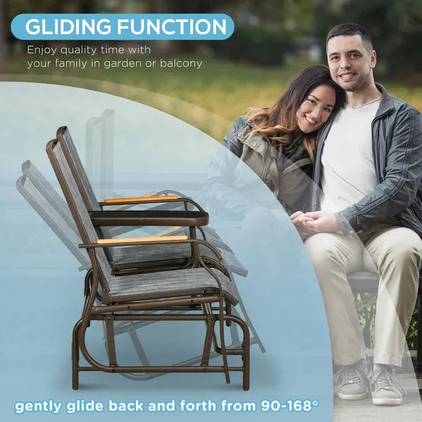 Outdoor 2-Person Glider Bench, Outside Swing Glider Chair Loveseat with Breathable Mesh, Table, Steel Frame - product image 5