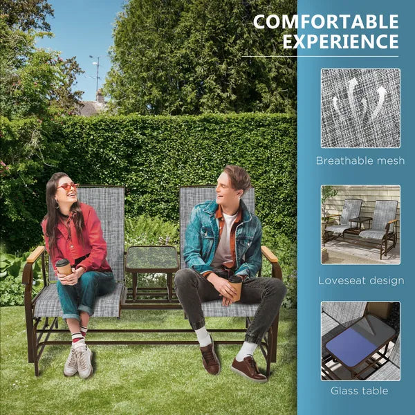 Outdoor 2-Person Glider Bench, Outside Swing Glider Chair Loveseat with Breathable Mesh, Table, Steel Frame - product image 4