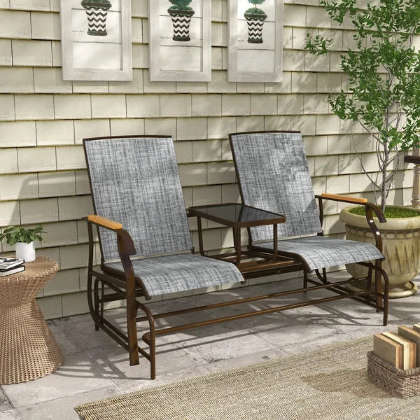 Outdoor 2-Person Glider Bench, Outside Swing Glider Chair Loveseat with Breathable Mesh, Table, Steel Frame - product image 10