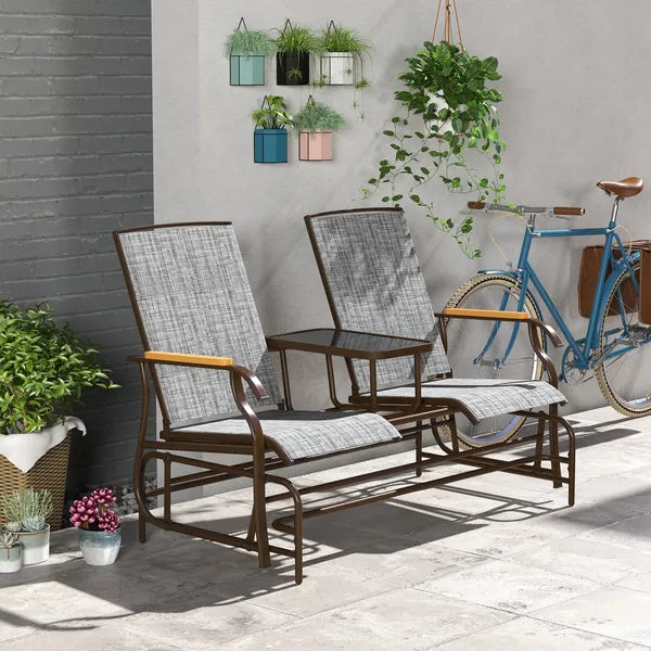 Outdoor 2-Person Glider Bench, Outside Swing Glider Chair Loveseat with Breathable Mesh, Table, Steel Frame - product image 2