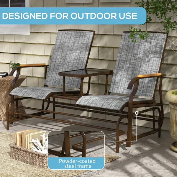 Outdoor 2-Person Glider Bench, Outside Swing Glider Chair Loveseat with Breathable Mesh, Table, Steel Frame - product image 6