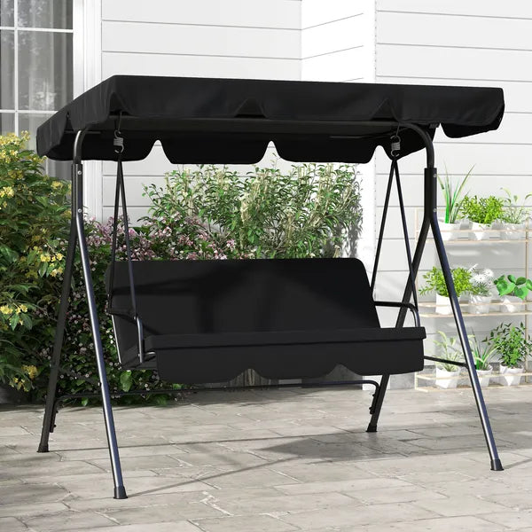 Outsunny Outdoor 3-Seat Patio Swing Chair with Cushion and Adjustable Canopy, Black for Garden - product image 8