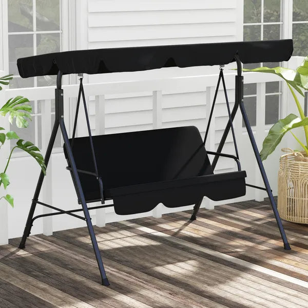 Outsunny Outdoor 3-Seat Patio Swing Chair with Cushion and Adjustable Canopy, Black for Garden - product image 10
