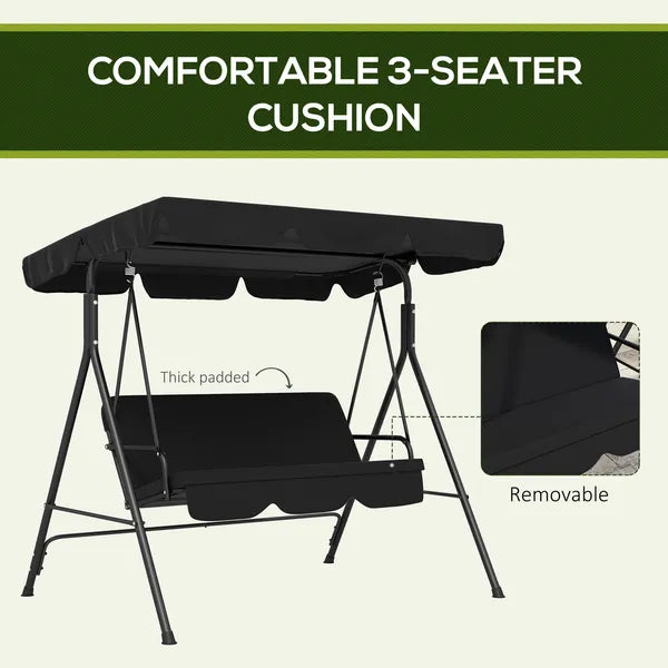 Outsunny Outdoor 3-Seat Patio Swing Chair with Cushion and Adjustable Canopy, Black for Garden - product image 7