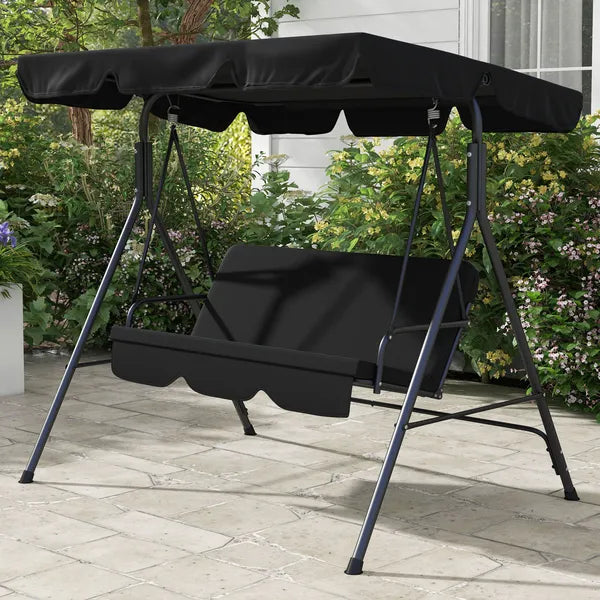 Outsunny Outdoor 3-Seat Patio Swing Chair with Cushion and Adjustable Canopy, Black for Garden - product image 2