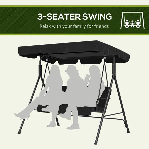 Outsunny Outdoor 3-Seat Patio Swing Chair with Cushion and Adjustable Canopy, Black for Garden - product image 6
