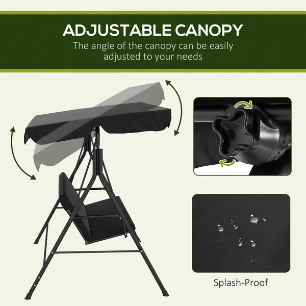 Outsunny Outdoor 3-Seat Patio Swing Chair with Cushion and Adjustable Canopy, Black for Garden - product image 4