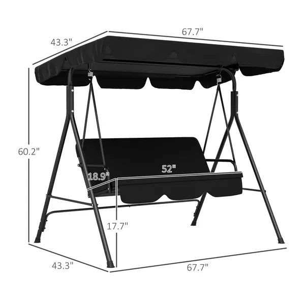 Outsunny Outdoor 3-Seat Patio Swing Chair with Cushion and Adjustable Canopy, Black for Garden - product image 3