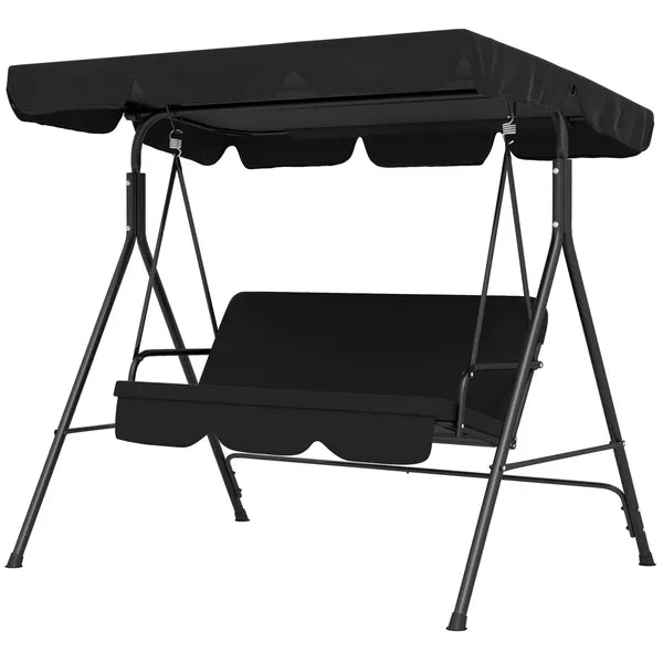 Outsunny Outdoor 3-Seat Patio Swing Chair with Cushion and Adjustable Canopy, Black for Garden - product image 1