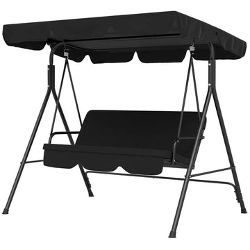 Outsunny Outdoor 3-Seat Patio Swing Chair with Cushion and Adjustable Canopy, Black for Garden - product image 1