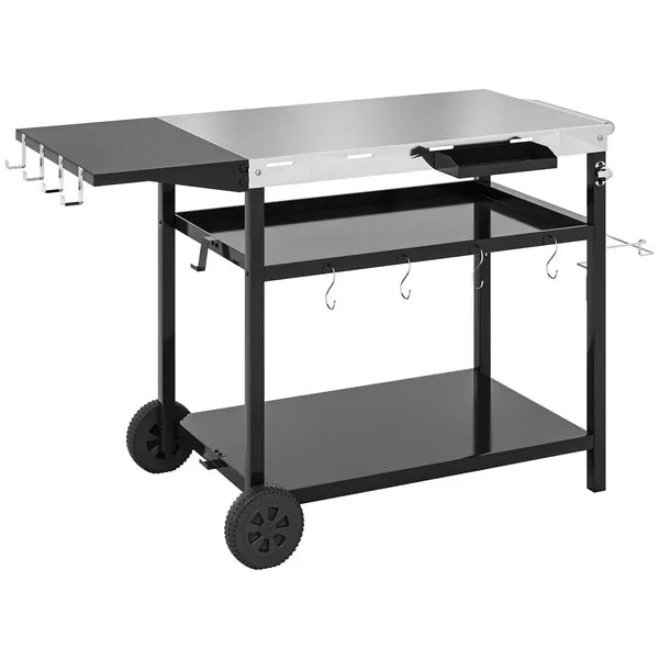 Outsunny Outdoor Bar Cart Grill Table with Stainless Steel Tabletop, Wheeled Outdoor Serving Cart Prep Table with Storage, Hooks - product image 1