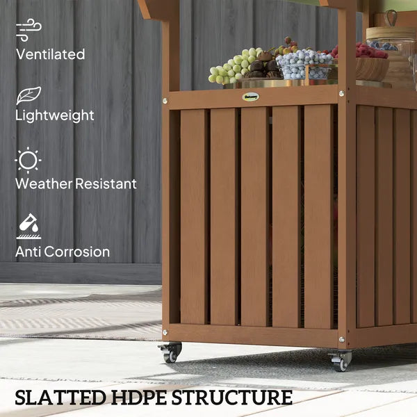 Outdoor Bar Cart with Storage, Stainless Steel Outdoor Bar Table Top, Wheeled HDPE Kitchen Island for Food Prep, Brown - product image 5