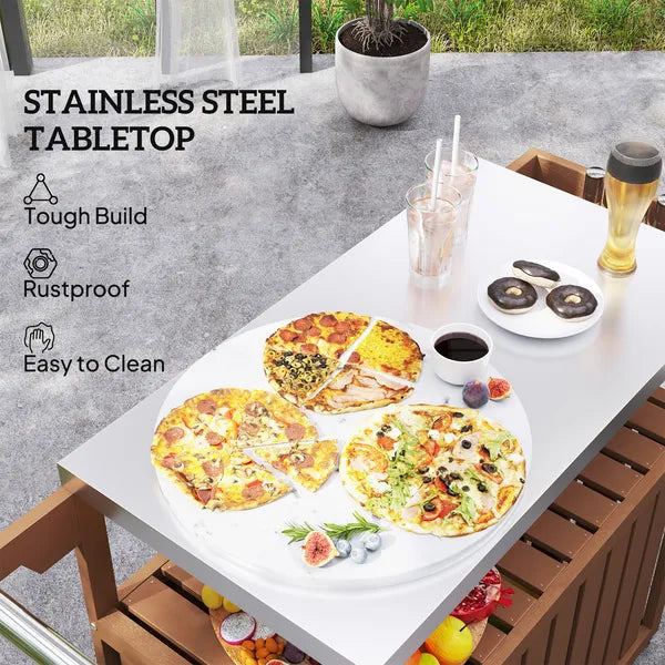 Outdoor Bar Cart with Storage, Stainless Steel Outdoor Bar Table Top, Wheeled HDPE Kitchen Island for Food Prep, Brown - product image 4