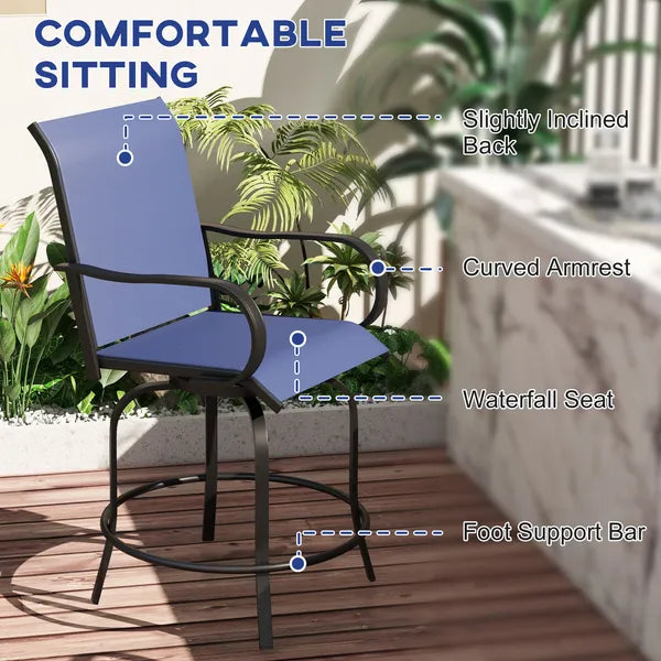 Outsunny Outdoor Bar Stools Set of 2 with 360 Swivel for Deck Parties Bar Height, Navy Blue - product image 5
