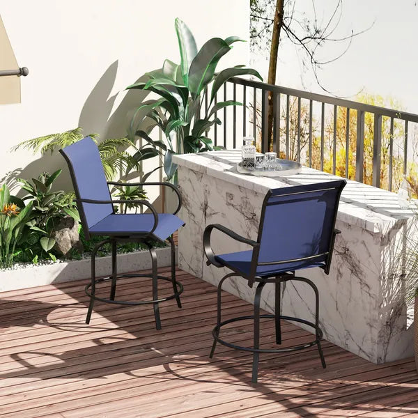 Outsunny Outdoor Bar Stools Set of 2 with 360 Swivel for Deck Parties Bar Height, Navy Blue - product image 10