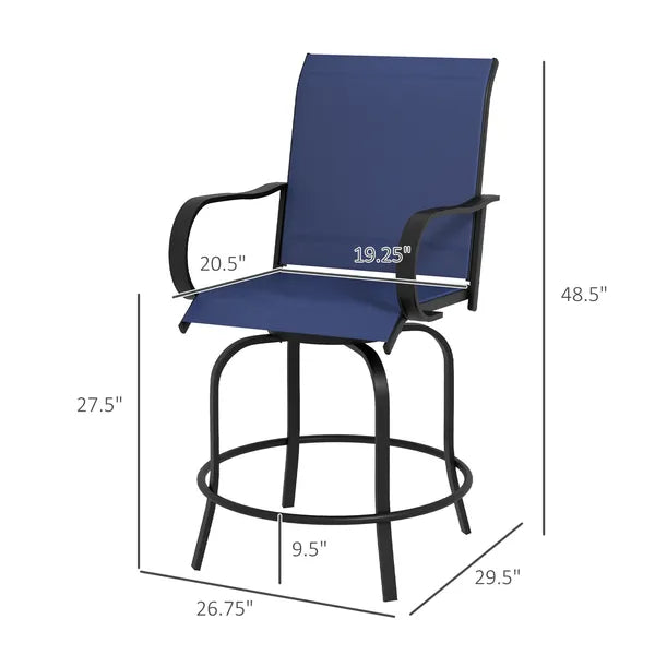 Outsunny Outdoor Bar Stools Set of 2 with 360 Swivel for Deck Parties Bar Height, Navy Blue - product image 3