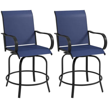 Outsunny Outdoor Bar Stools Set of 2 with 360 Swivel for Deck Parties Bar Height, Navy Blue - product image 1