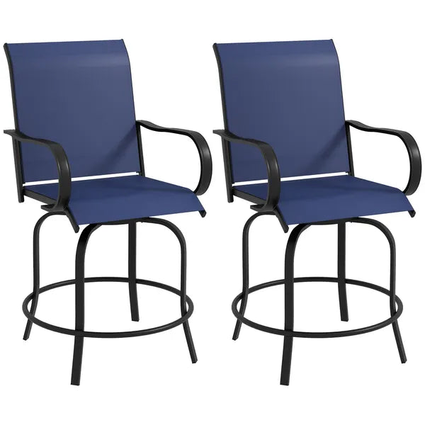 Outsunny Outdoor Bar Stools Set of 2 with 360 Swivel for Deck Parties Bar Height, Navy Blue - product image 1
