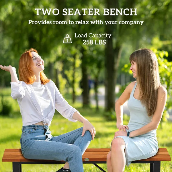 Outsunny Outdoor Bench, 2-Person Backless Garden Bench, Acacia Wood Patio Bench Loveseat with Slatted Seat for Porch, Park, Teak - product image 8