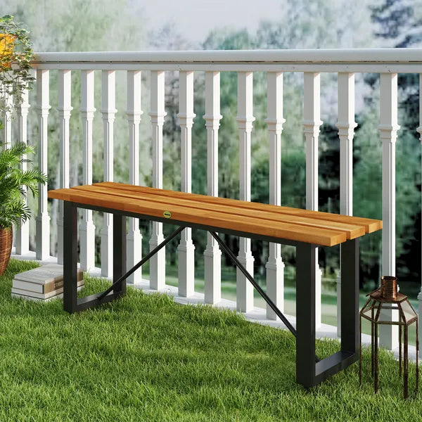 Outsunny Outdoor Bench, 2-Person Backless Garden Bench, Acacia Wood Patio Bench Loveseat with Slatted Seat for Porch, Park, Teak - product image 9
