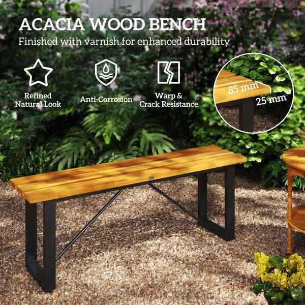 Outsunny Outdoor Bench, 2-Person Backless Garden Bench, Acacia Wood Patio Bench Loveseat with Slatted Seat for Porch, Park, Teak - product image 4