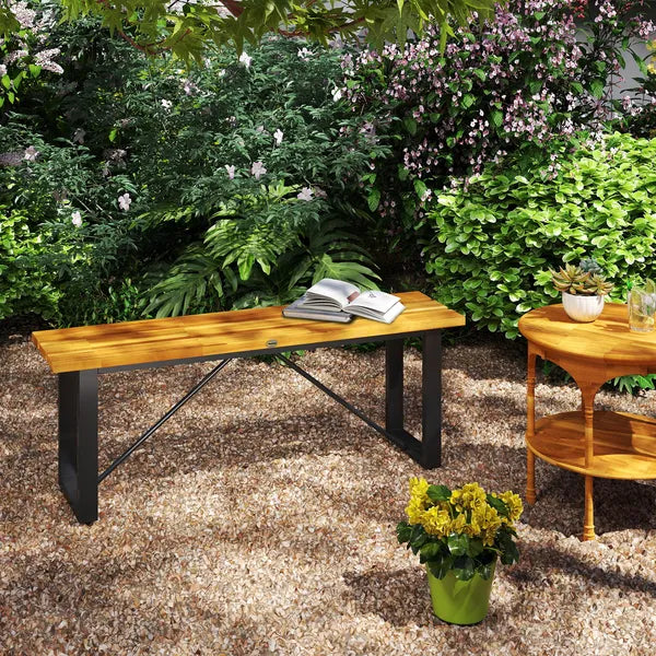 Outsunny Outdoor Bench, 2-Person Backless Garden Bench, Acacia Wood Patio Bench Loveseat with Slatted Seat for Porch, Park, Teak - product image 10