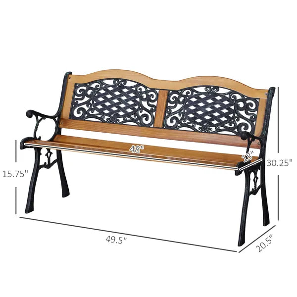 Outsunny 50 Inch 2-Person Outdoor Bench with Wood Slat Seat and Metal Legs Teak - product image 3