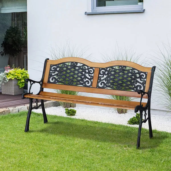 Outsunny 50 Inch 2-Person Outdoor Bench with Wood Slat Seat and Metal Legs Teak - product image 10