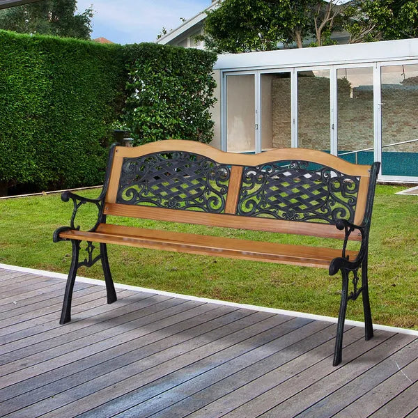 Outsunny 50 Inch 2-Person Outdoor Bench with Wood Slat Seat and Metal Legs Teak - product image 2