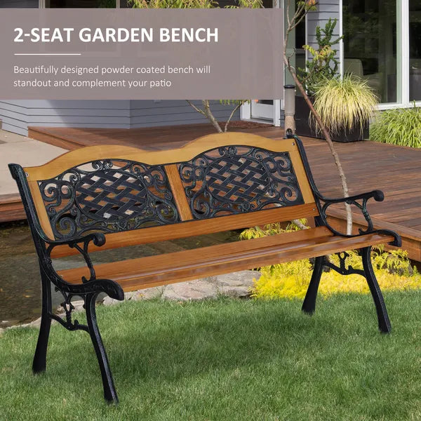 Outsunny 50 Inch 2-Person Outdoor Bench with Wood Slat Seat and Metal Legs Teak - product image 4