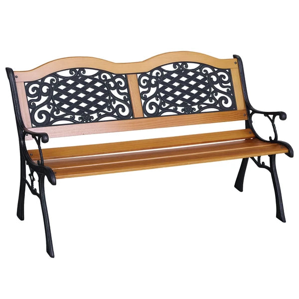 Outsunny 50 Inch 2-Person Outdoor Bench with Wood Slat Seat and Metal Legs Teak - product image 1