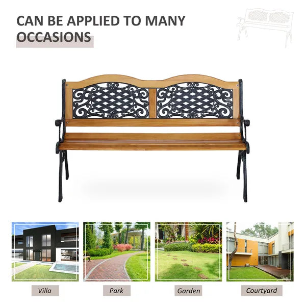 Outsunny 50 Inch 2-Person Outdoor Bench with Wood Slat Seat and Metal Legs Teak - product image 6