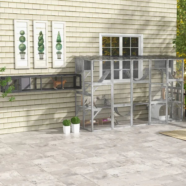 PawHut Outdoor Cat Cages Enclosures, Wooden Outdoor Cat House, Weather Protection Roof, Cat Shelter Kitten Playpen with Shelves and Bridges - product image 9
