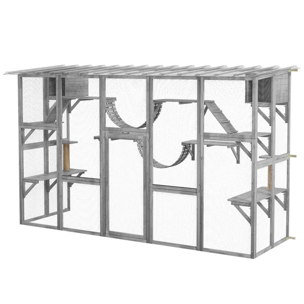PawHut Outdoor Cat Cages Enclosures, Wooden Outdoor Cat House, Weather Protection Roof, Cat Shelter Kitten Playpen with Shelves and Bridges - product image 11