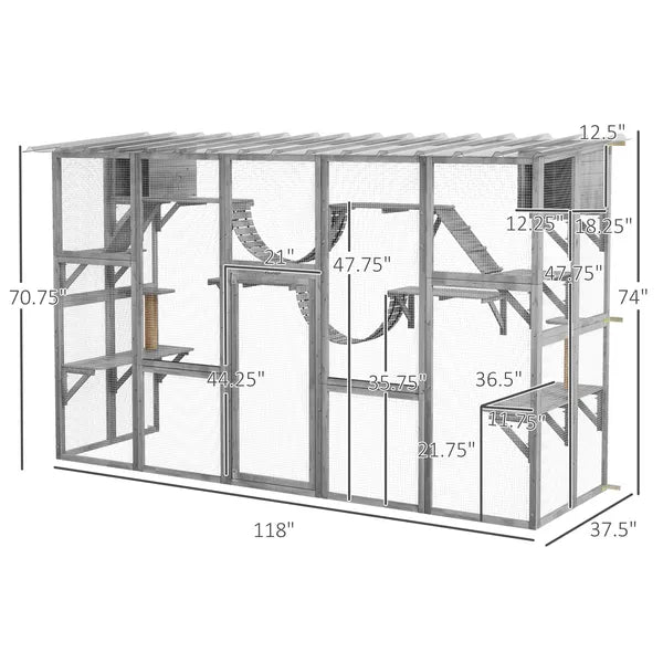 PawHut Outdoor Cat Cages Enclosures, Wooden Outdoor Cat House, Weather Protection Roof, Cat Shelter Kitten Playpen with Shelves and Bridges - product image 3