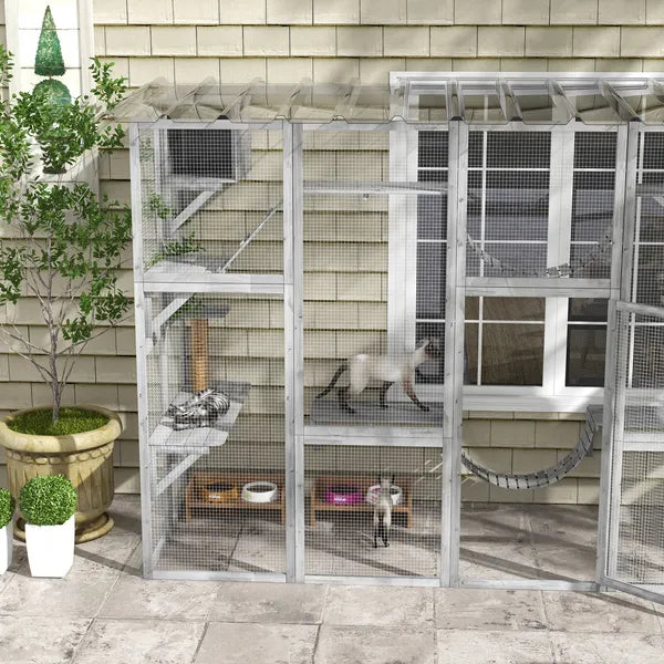 PawHut Outdoor Cat Cages Enclosures, Wooden Outdoor Cat House, Weather Protection Roof, Cat Shelter Kitten Playpen with Shelves and Bridges - product image 8