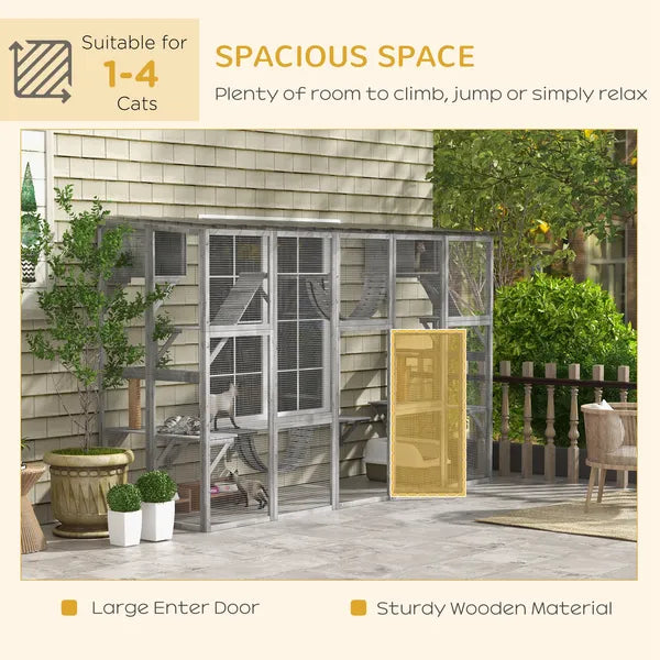 PawHut Outdoor Cat Cages Enclosures, Wooden Outdoor Cat House, Weather Protection Roof, Cat Shelter Kitten Playpen with Shelves and Bridges - product image 7