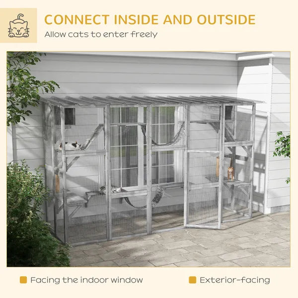 PawHut Outdoor Cat Cages Enclosures, Wooden Outdoor Cat House, Weather Protection Roof, Cat Shelter Kitten Playpen with Shelves and Bridges - product image 4