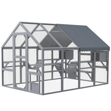 PawHut Outdoor Cat Enclosure with Condos, Canopy, Suspension Bridges, Platforms and Multiple Doors for 3-6 Cats, Gray - product image 1