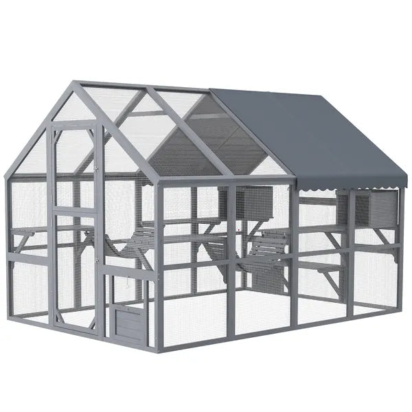 PawHut Outdoor Cat Enclosure with Condos, Canopy, Suspension Bridges, Platforms and Multiple Doors for 3-6 Cats, Gray - product image 1
