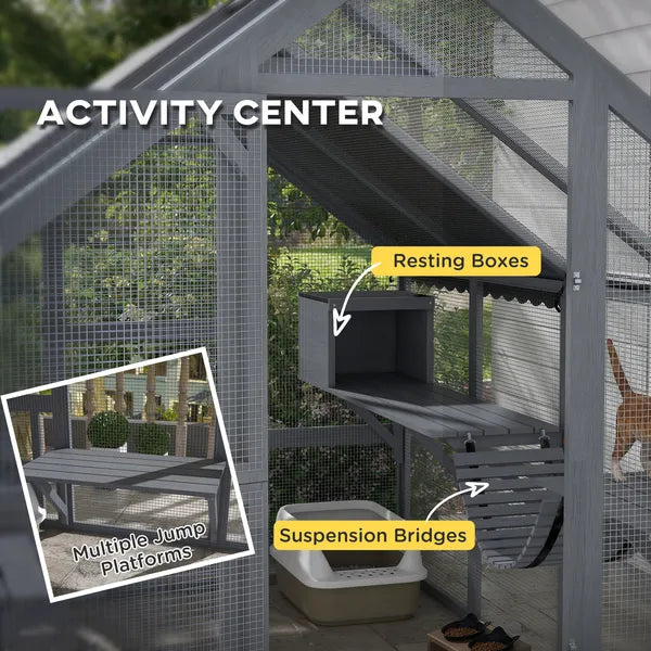 PawHut Outdoor Cat Enclosure with Condos, Canopy, Suspension Bridges, Platforms and Multiple Doors for 3-6 Cats, Gray - product image 5