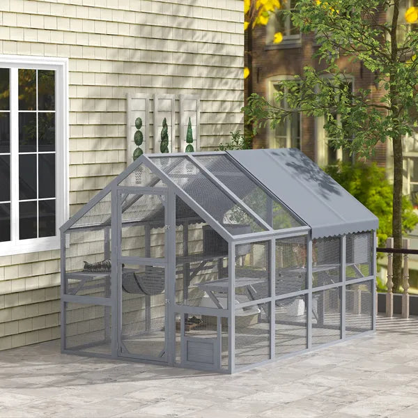 PawHut Outdoor Cat Enclosure with Condos, Canopy, Suspension Bridges, Platforms and Multiple Doors for 3-6 Cats, Gray - product image 10