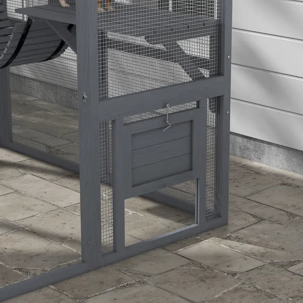 PawHut Outdoor Cat Enclosure with Condos, Canopy, Suspension Bridges, Platforms and Multiple Doors for 3-6 Cats, Gray - product image 9