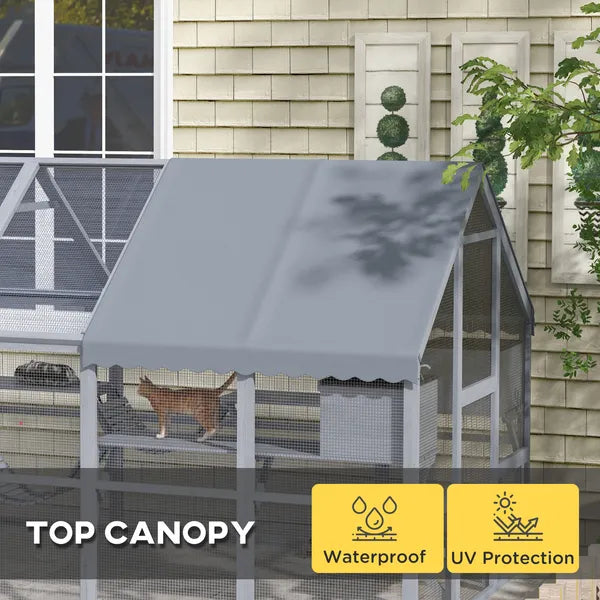 PawHut Outdoor Cat Enclosure with Condos, Canopy, Suspension Bridges, Platforms and Multiple Doors for 3-6 Cats, Gray - product image 6