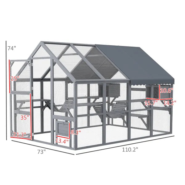 PawHut Outdoor Cat Enclosure with Condos, Canopy, Suspension Bridges, Platforms and Multiple Doors for 3-6 Cats, Gray - product image 3