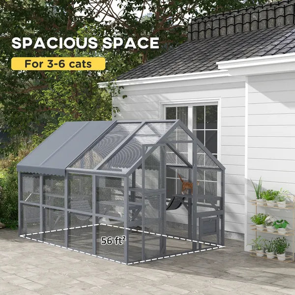 PawHut Outdoor Cat Enclosure with Condos, Canopy, Suspension Bridges, Platforms and Multiple Doors for 3-6 Cats, Gray - product image 4