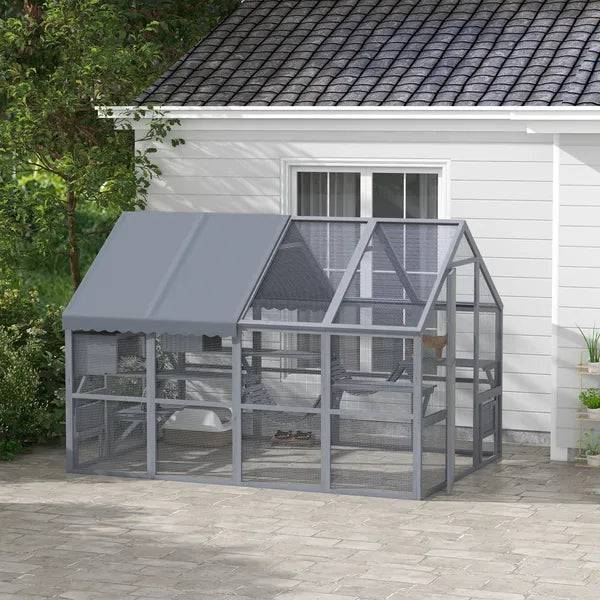 PawHut Outdoor Cat Enclosure with Condos, Canopy, Suspension Bridges, Platforms and Multiple Doors for 3-6 Cats, Gray - product image 2