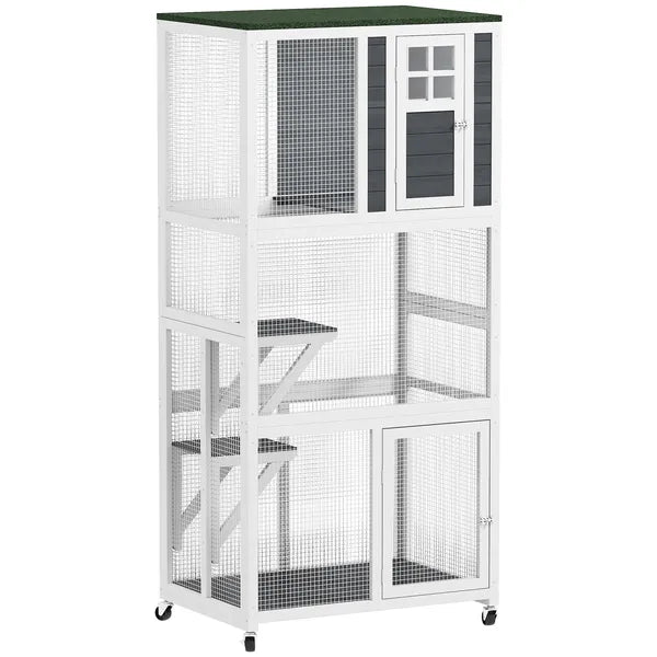 Outdoor Wooden Cat House Catio on Wheels with Platforms and Resting Condo - product image 11