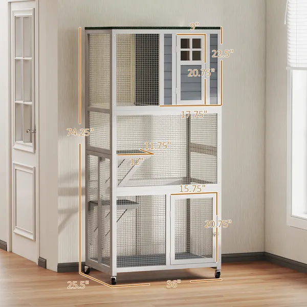 Outdoor Wooden Cat House Catio on Wheels with Platforms and Resting Condo - product image 3