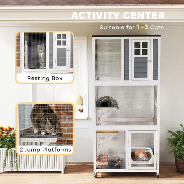 Outdoor Wooden Cat House Catio on Wheels with Platforms and Resting Condo - product image 4